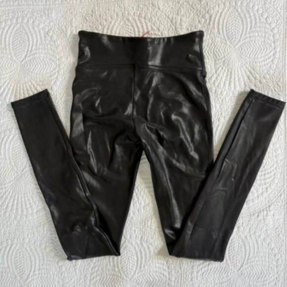Spanx Black Faux Leather Leggings XS High Waist Sculpting Shaping Fit - Picture 6 of 7